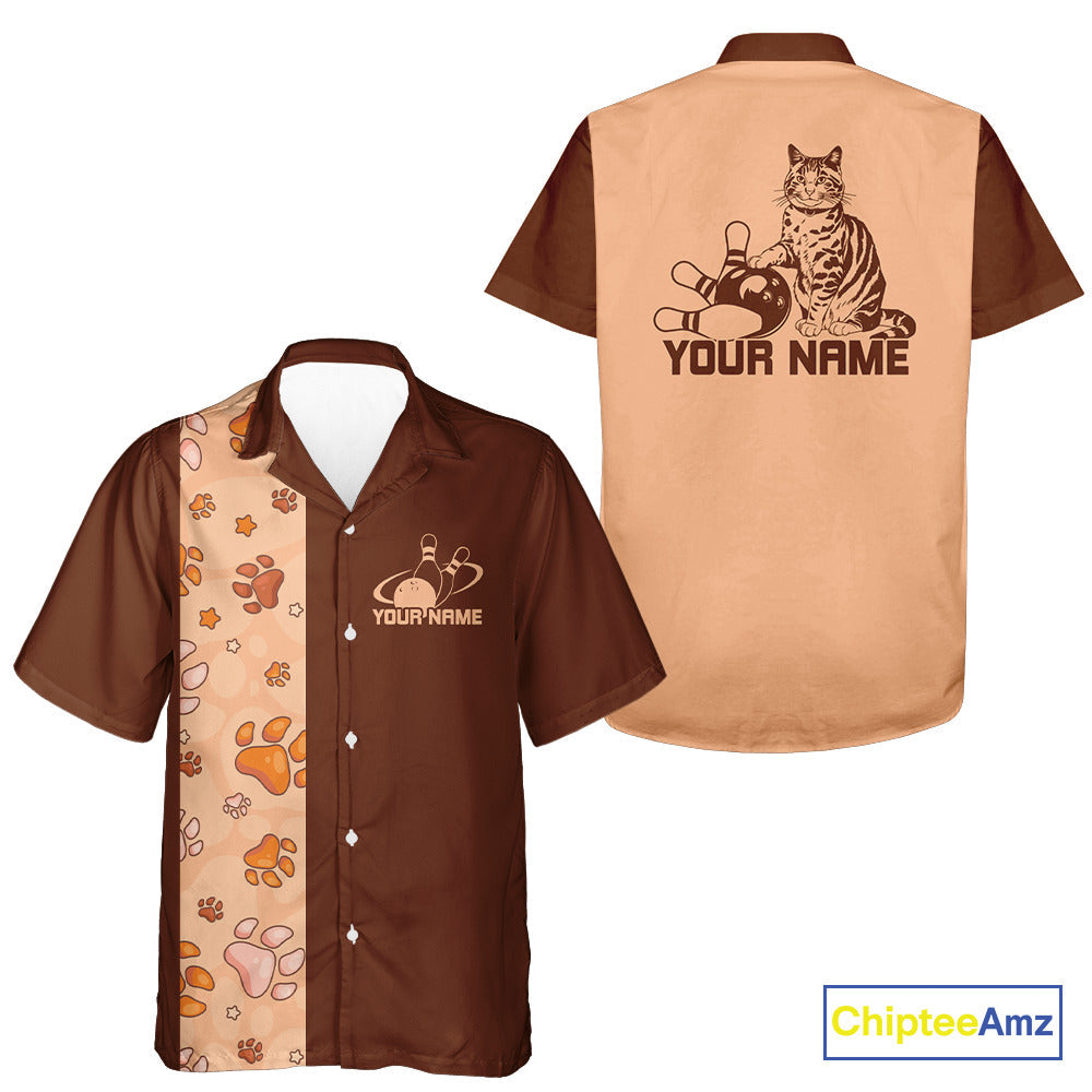 Custom Retro 50S Cat Bowling Button Up Shirt For Men And Women, Classic Cat Bowling Shirt IPHW10070