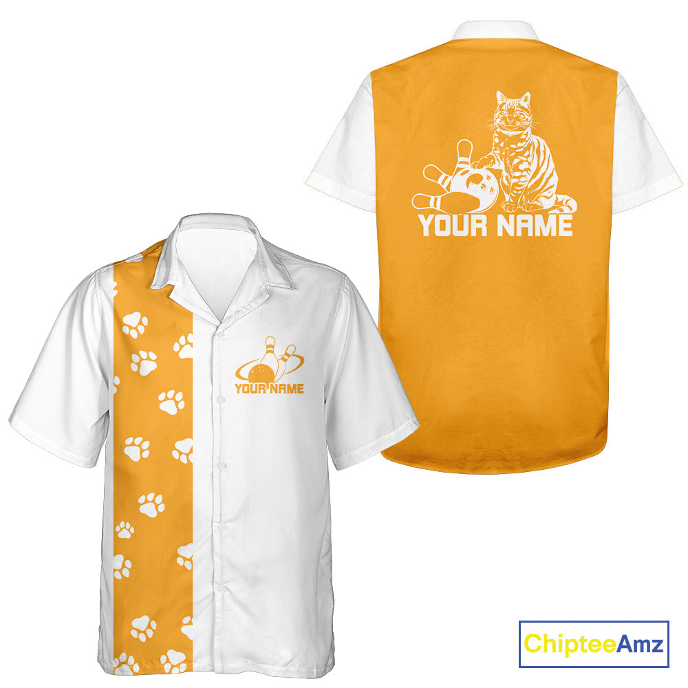 Custom Retro 50S Cat Bowling Button Up Shirt For Men And Women, Classic Cat Bowling Shirt IPHW10070