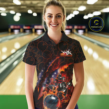 Load image into Gallery viewer, Custom Patriotic Flame Women Bowling Team Shirt, US Flag Bowling League Team Shirt IPHW10192