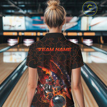 Load image into Gallery viewer, Custom Patriotic Flame Women Bowling Team Shirt, US Flag Bowling League Team Shirt IPHW10192