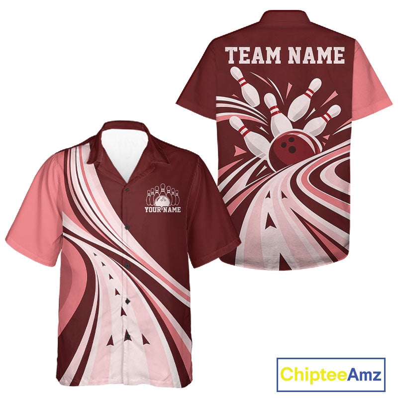 Custom Burgundy Red Classic Retro Bowling Team Men And Women Button Up Shirt, Bowling League Shirt IPHW12369