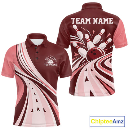 Custom Burgundy Red Classic Retro Bowling Team Men Polo Shirt, Bowling League Shirt IPHW12369
