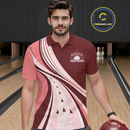 Custom Burgundy Red Classic Retro Bowling Team Men Polo Shirt, Bowling League Shirt IPHW12369
