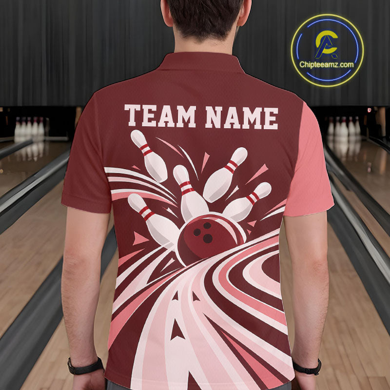 Custom Burgundy Red Classic Retro Bowling Team Men Polo Shirt, Bowling League Shirt IPHW12369