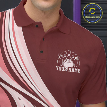 Custom Burgundy Red Classic Retro Bowling Team Men Polo Shirt, Bowling League Shirt IPHW12369