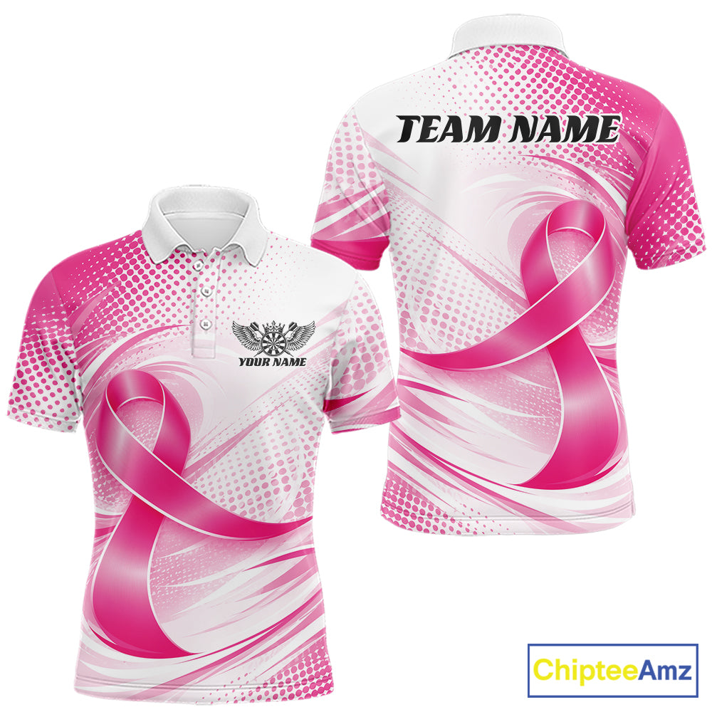 Custom Breast Cancer Awareness Pink Ribbon Dart Men Polo Team Shirt, Dart Jersey IPHW12106