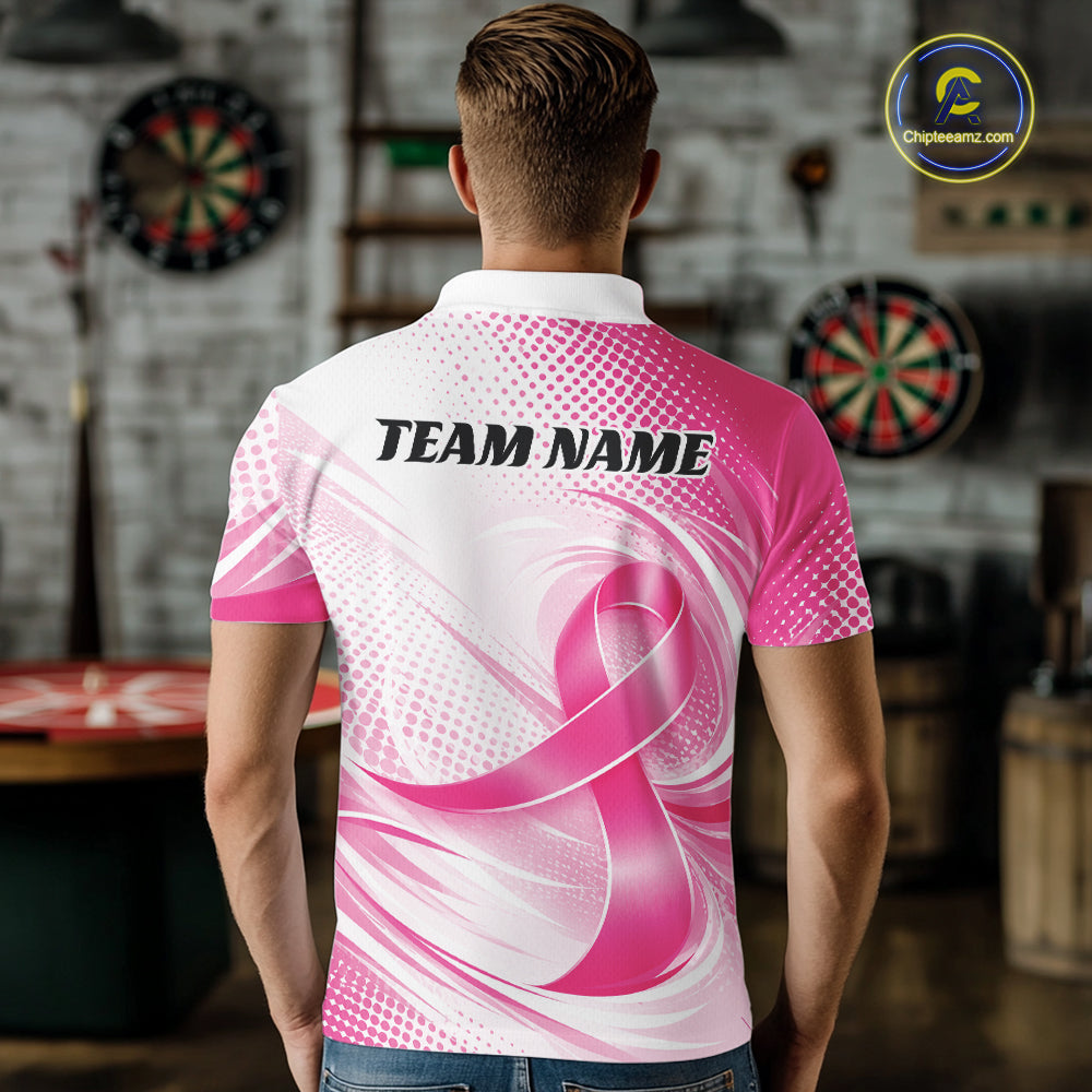 Custom Breast Cancer Awareness Pink Ribbon Dart Men Polo Team Shirt, Dart Jersey IPHW12106