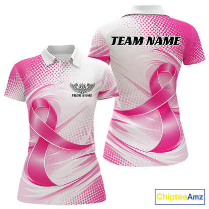 Custom Breast Cancer Awareness Pink Ribbon Dart Women Polo Team Shirt, Dart Jersey IPHW12106