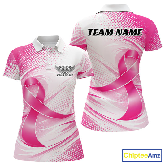 Custom Breast Cancer Awareness Pink Ribbon Dart Women Polo Team Shirt, Dart Jersey IPHW12106