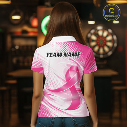 Custom Breast Cancer Awareness Pink Ribbon Dart Women Polo Team Shirt, Dart Jersey IPHW12106