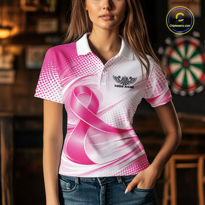 Custom Breast Cancer Awareness Pink Ribbon Dart Women Polo Team Shirt, Dart Jersey IPHW12106