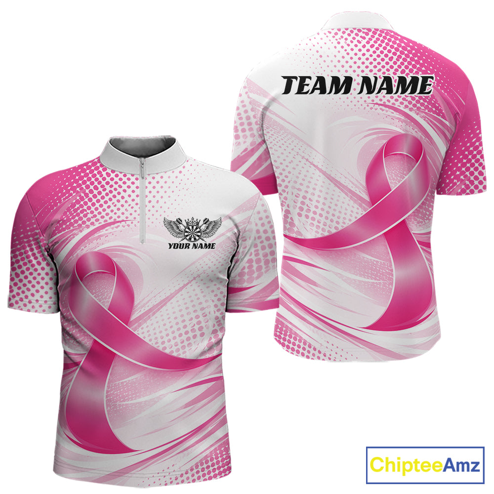 Custom Breast Cancer Awareness Pink Ribbon Dart Men Quarter Zip Team Shirt, Dart Jersey IPHW12106