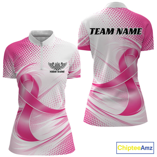Custom Breast Cancer Awareness Pink Ribbon Dart Women Quarter-Zip Shirt, Dart Jersey IPHW12106