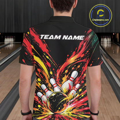 Custom Red Orange Splatter Men Polo Bowling Shirt, Bowling League Matching Team Shirt IPHW12398