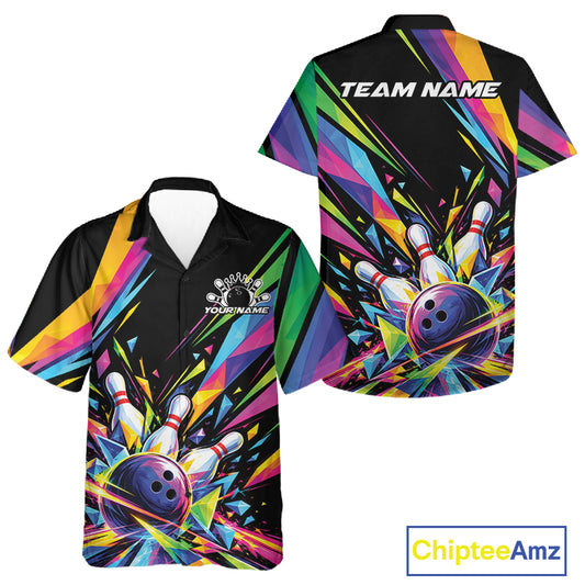 Custom Colorful Bowling Team Button Up Shirt For Men And Women, Bowling Tournament Jersey Bowler Gift IPHW12403