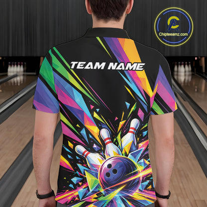 Custom Colorful Bowling Team Polo Shirt For Men, Bowling Tournament Jersey Bowler Gift IPHW12403