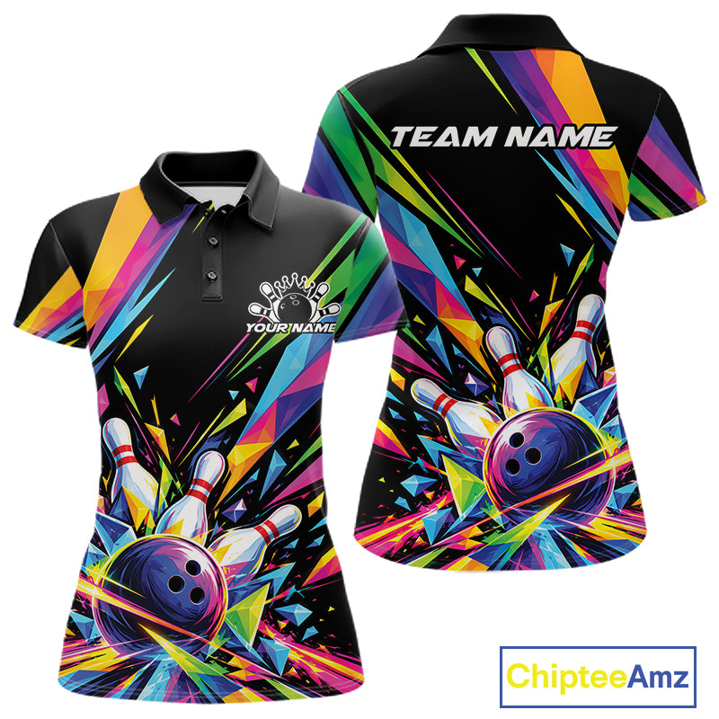 Custom Colorful Bowling Team Polo Shirt For Women, Bowling Tournament Jersey Bowler Gift IPHW12403