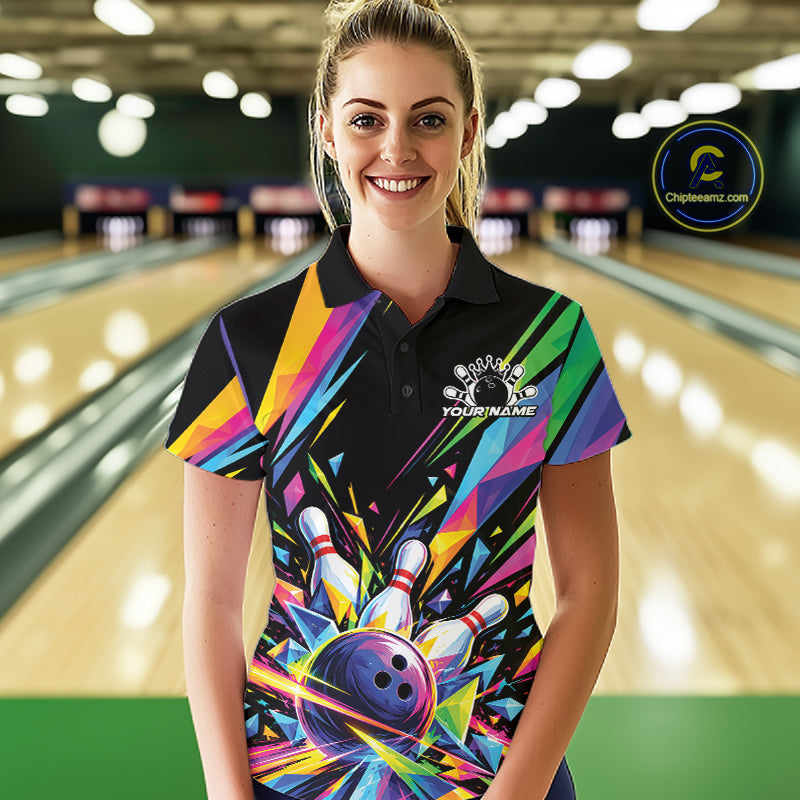 Custom Colorful Bowling Team Polo Shirt For Women, Bowling Tournament Jersey Bowler Gift IPHW12403