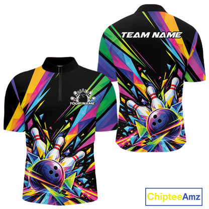 Custom Colorful Bowling Team Quarter Zip Shirt For Men, Bowling Tournament Jersey Bowler Gift IPHW12403