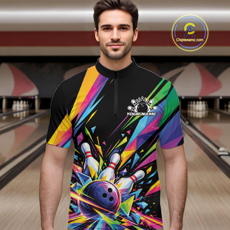 Custom Colorful Bowling Team Quarter Zip Shirt For Men, Bowling Tournament Jersey Bowler Gift IPHW12403