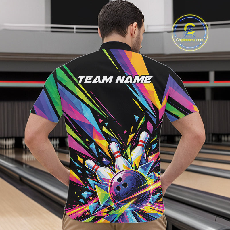 Custom Colorful Bowling Team Quarter Zip Shirt For Men, Bowling Tournament Jersey Bowler Gift IPHW12403