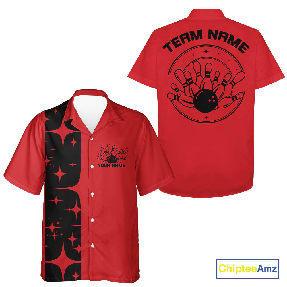 Custom Vintage Bowling Men And Women Hawaiian Shirts, Retro Style Bowling Team Shirt IPHW10078