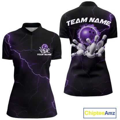 Custom Purple Thunder Lightning Flame Bowling Ball Women Bowling Shirt Bowler Outfit IPHW10671