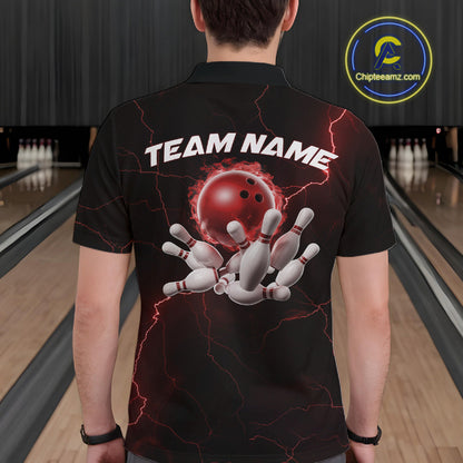 Custom Red Thunder Lightning Flame Bowling Ball Men Bowling Team Shirt Bowler Outfit IPHW10672