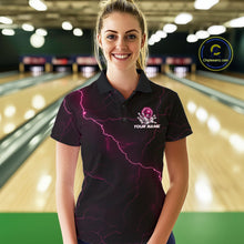 Load image into Gallery viewer, Custom Pink Thunder Lightning Flame Bowling Ball Women Bowling Team Shirt Bowler Outfit IPHW10673
