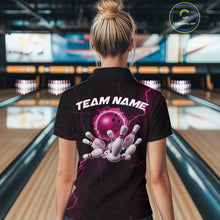 Load image into Gallery viewer, Custom Pink Thunder Lightning Flame Bowling Ball Women Bowling Team Shirt Bowler Outfit IPHW10673