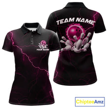 Load image into Gallery viewer, Custom Pink Thunder Lightning Flame Bowling Ball Women Bowling Team Shirt Bowler Outfit IPHW10673