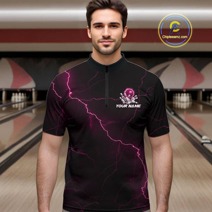 Custom Pink Thunder Lightning Flame Bowling Ball Men Bowling Team Shirt Bowler Outfit IPHW10673