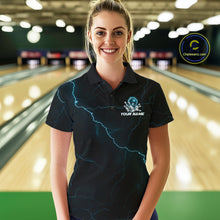 Load image into Gallery viewer, Custom Blue Thunder Lightning Flame Bowling Ball Women Bowling Team Shirt Bowler Outfit IPHW10674