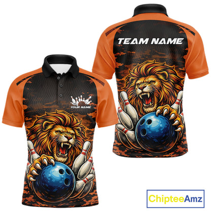 Custom Orange Camo Lion Bowling Men Polo Shirt, Lion Bowling Team League Shirt IPHW10369
