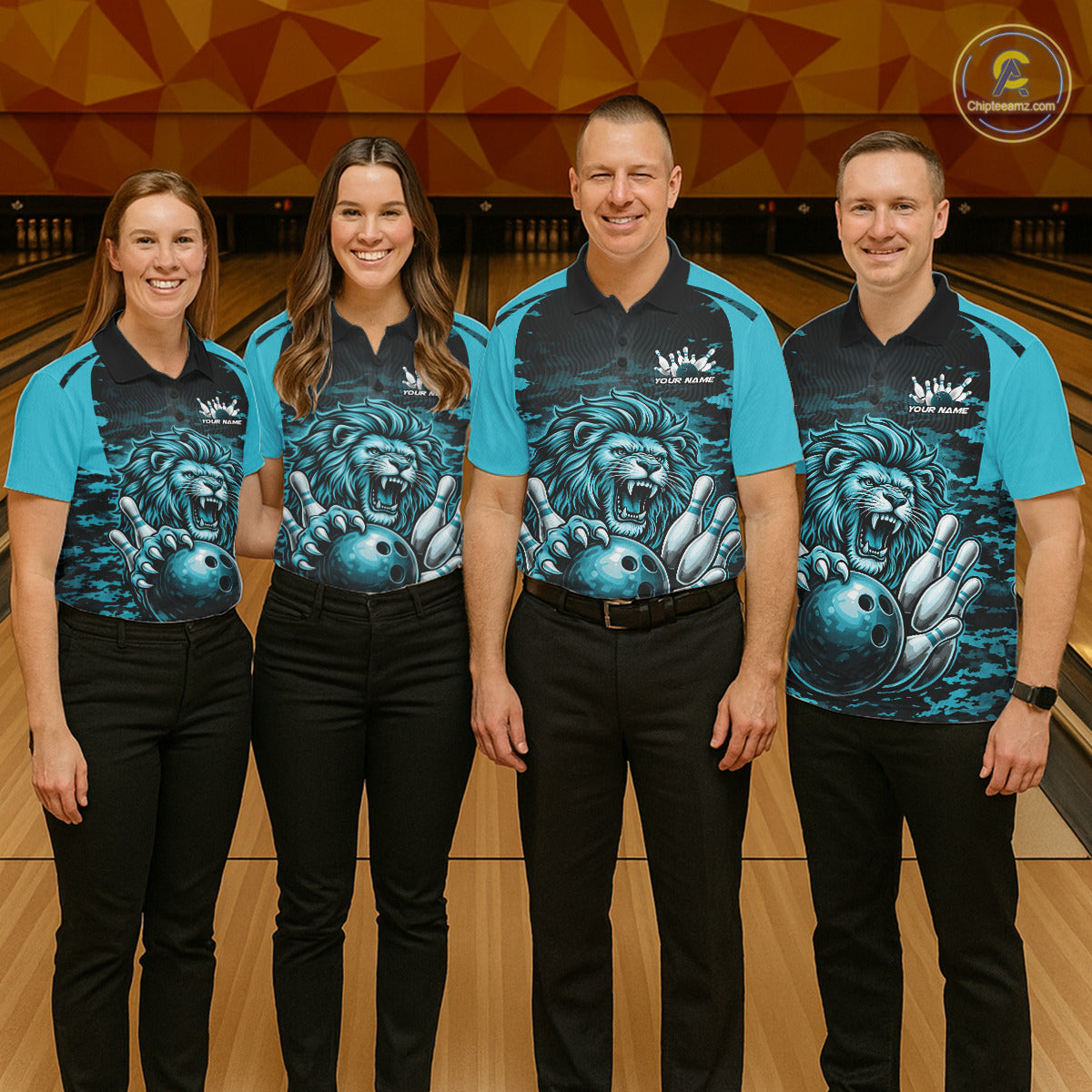 Custom Orange Camo Lion Bowling Men Polo Shirt, Lion Bowling Team League Shirt IPHW10369