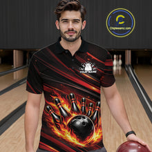 Load image into Gallery viewer, Custom Red Orange Fire Flame Bowling Team Men Polo Shirt, Bowling League Shirt IPHW11185
