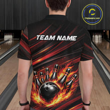 Load image into Gallery viewer, Custom Red Orange Fire Flame Bowling Team Men Polo Shirt, Bowling League Shirt IPHW11185