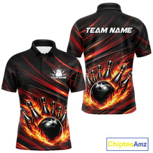 Load image into Gallery viewer, Custom Red Orange Fire Flame Bowling Team Men Polo Shirt, Bowling League Shirt IPHW11185