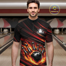 Load image into Gallery viewer, Custom Red Orange Fire Flame Bowling Team Men Quarter-Zip Shirt, Bowling League Shirt IPHW11185