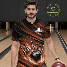 Load image into Gallery viewer, Custom Orange Fire Flame Bowling Team Men Polo Shirt, Bowling League Shirt IPHW11188