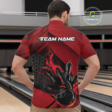 Load image into Gallery viewer, Custom Red Flame Bowling Team Men Quarter-Zip Shirt, Bowling League Shirt Bowler Outfits IPHW11190