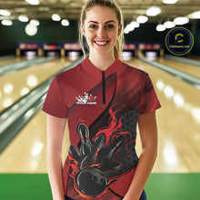 Load image into Gallery viewer, Custom Red Flame Bowling Team Women Quarter-Zip Shirt, Bowling League Bowler Outfits IPHW11190