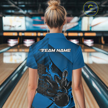 Load image into Gallery viewer, Custom Blue Flame Bowling Team Women Quarter-Zip Shirt, Bowling League Bowler Outfits IPHW11191