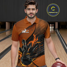 Load image into Gallery viewer, Custom Orange Flame Bowling Team Men Polo Shirt, Bowling League Shirt Bowler Outfits IPHW11192