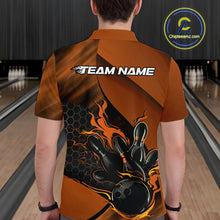 Load image into Gallery viewer, Custom Orange Flame Bowling Team Men Polo Shirt, Bowling League Shirt Bowler Outfits IPHW11192
