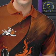 Load image into Gallery viewer, Custom Orange Flame Bowling Team Men Polo Shirt, Bowling League Shirt Bowler Outfits IPHW11192