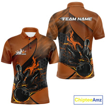 Load image into Gallery viewer, Custom Orange Flame Bowling Team Men Polo Shirt, Bowling League Shirt Bowler Outfits IPHW11192
