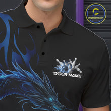 Load image into Gallery viewer, Custom Blue Tribal Flame Dragon Bowlin Team Men Polo Shirt, Dragon Bowling Jerseys IPHW10229