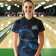 Load image into Gallery viewer, Custom Blue Tribal Flame Dragon Bowlin Women Quarter-Zip Shirt, Dragon Bowling Jerseys IPHW10229