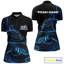 Load image into Gallery viewer, Custom Blue Tribal Flame Dragon Bowlin Women Quarter-Zip Shirt, Dragon Bowling Jerseys IPHW10229